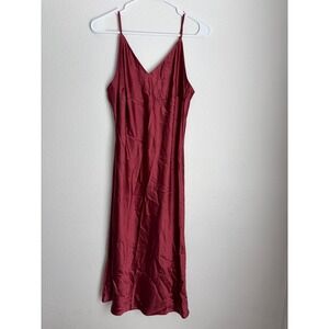 Victoria's Secret Burgundy Satin Slip Dress Midi V-Neck Nightgown Large